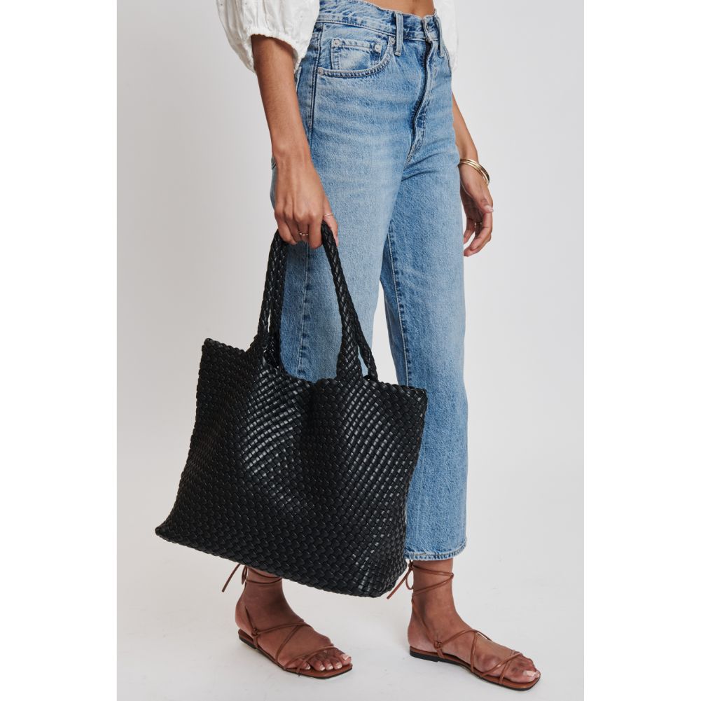 Woman wearing Black Moda Luxe Solana Tote 842017132141 View 4 | Black