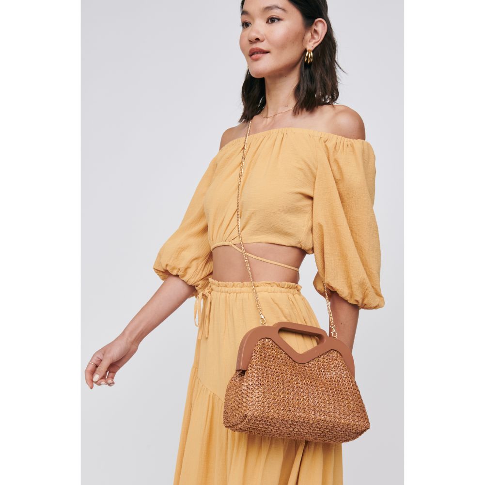 Woman wearing Tan Moda Luxe Keeley Clutch 842017129714 View 1 | Tan