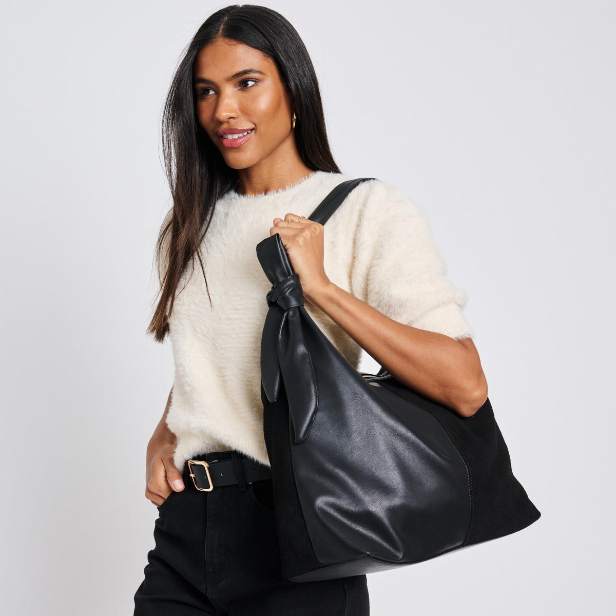 Woman wearing Black Moda Luxe Hazel Hobo 842017137108 View 2 | Black