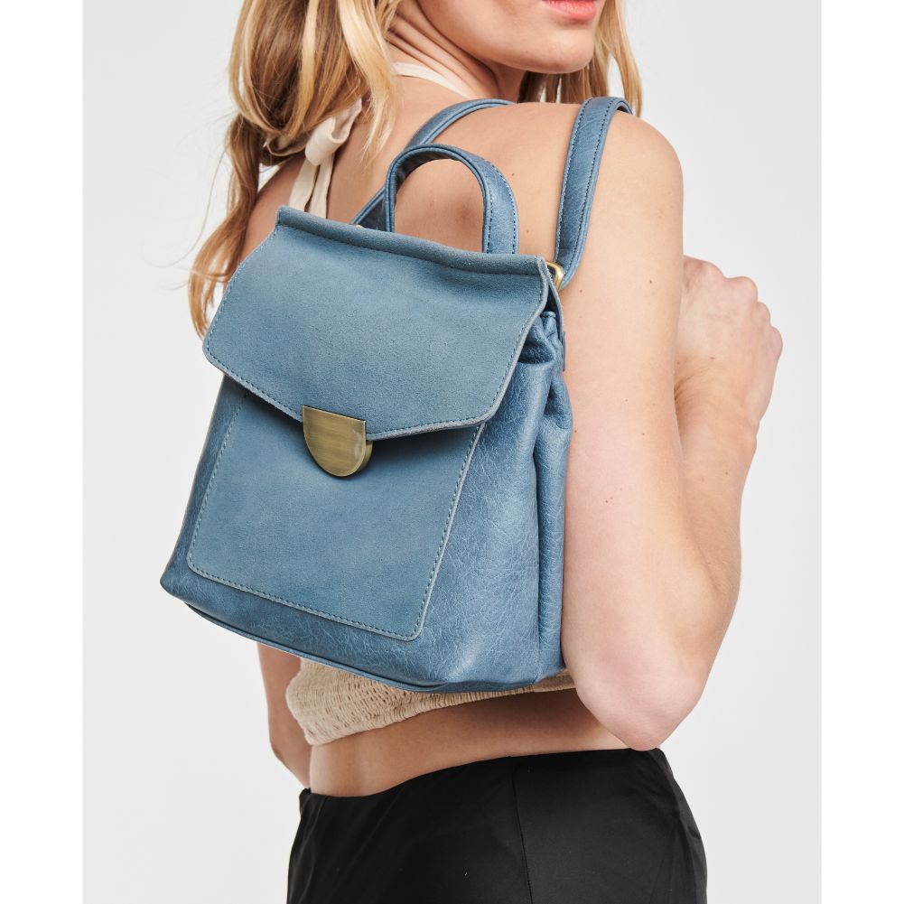 Woman wearing Denim Moda Luxe Claudette Backpack 842017127451 View 2 | Denim