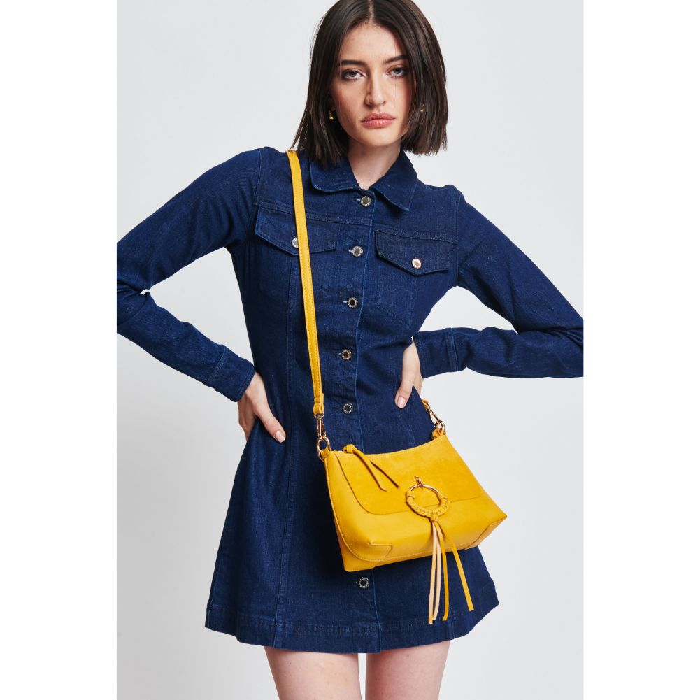 Woman wearing Mustard Moda Luxe Darcie Crossbody 842017131786 View 1 | Mustard