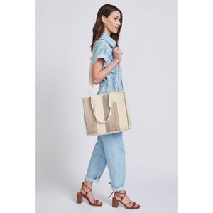 Woman wearing Natural Moda Luxe Elsa Tote 842017129707 View 4 | Natural