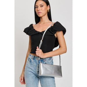 Woman wearing Silver Moda Luxe Mandy Crossbody 842017133308 View 3 | Silver