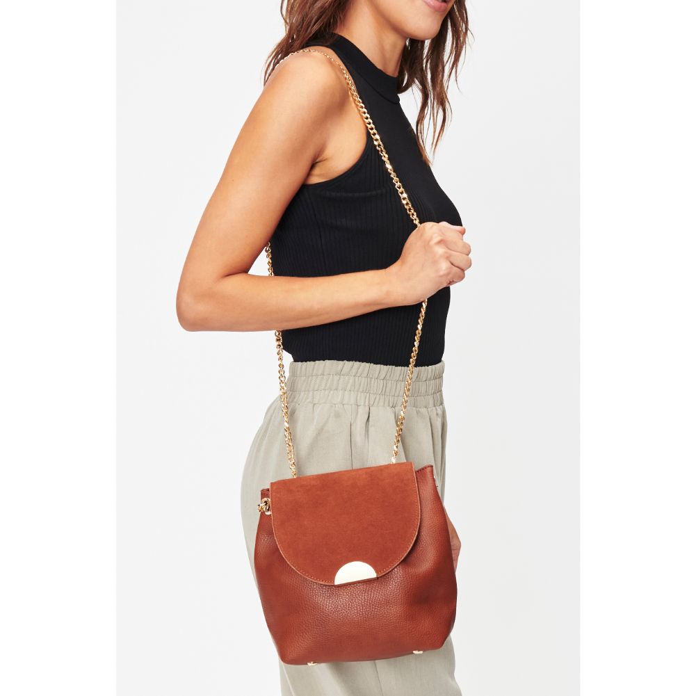 Woman wearing Cognac Moda Luxe Breanna Crossbody 842017128588 View 1 | Cognac