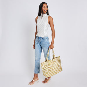 Woman wearing Gold Ivory Moda Luxe Solana - Mixed Material Tote 842017136873 View 3 | Gold Ivory