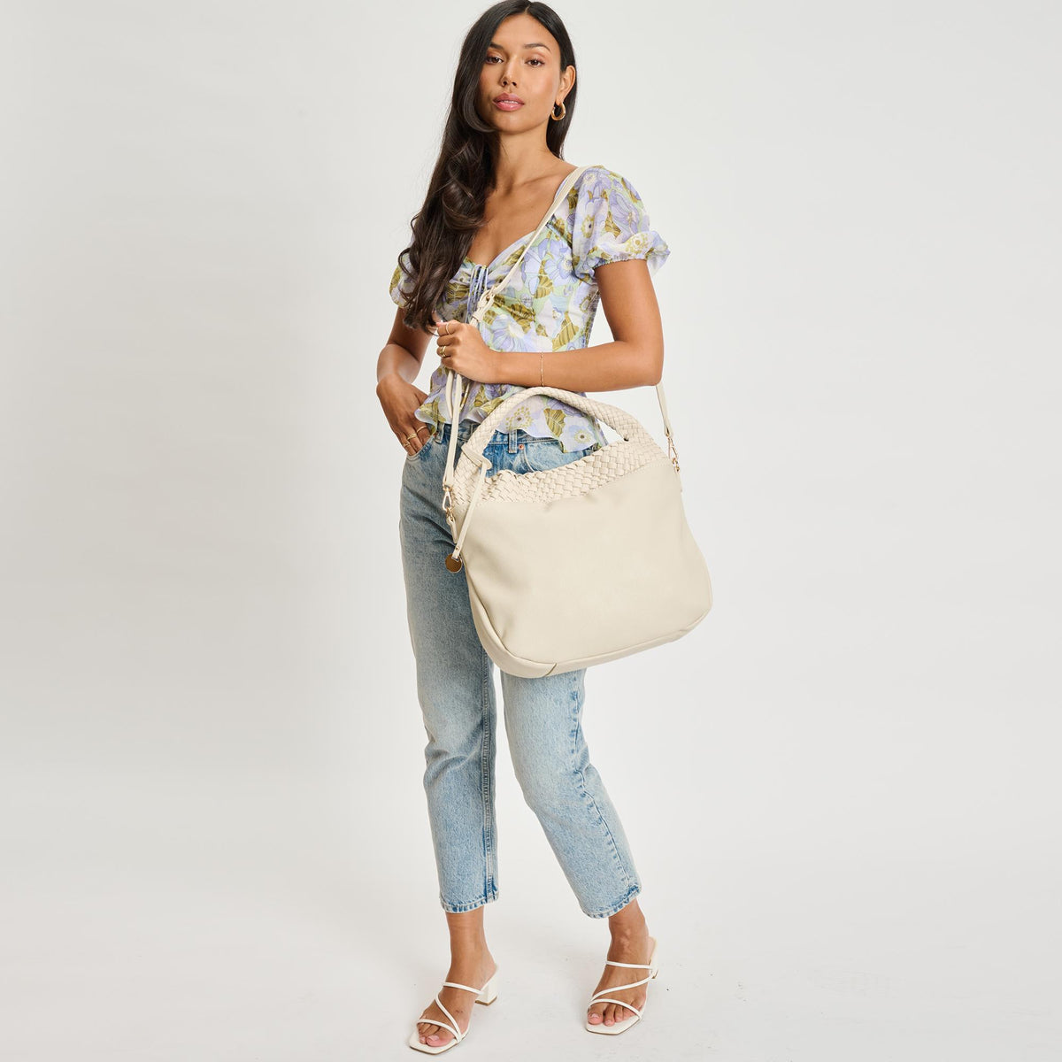 Woman wearing Ivory Moda Luxe Majestique Hobo 842017134671 View 4 | Ivory