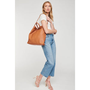 Woman wearing Tan Moda Luxe Belle Tote 842017126850 View 3 | Tan