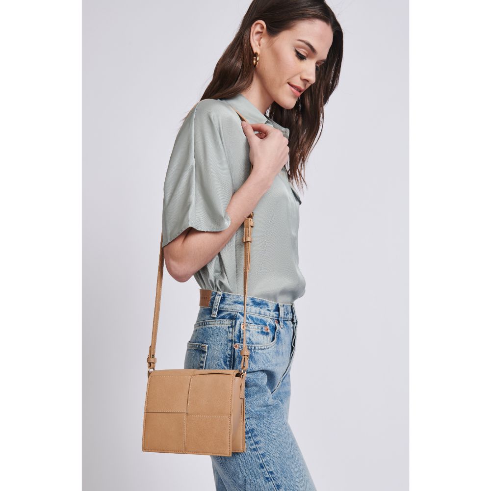 Woman wearing Camel Moda Luxe Lena Crossbody 842017129455 View 2 | Camel