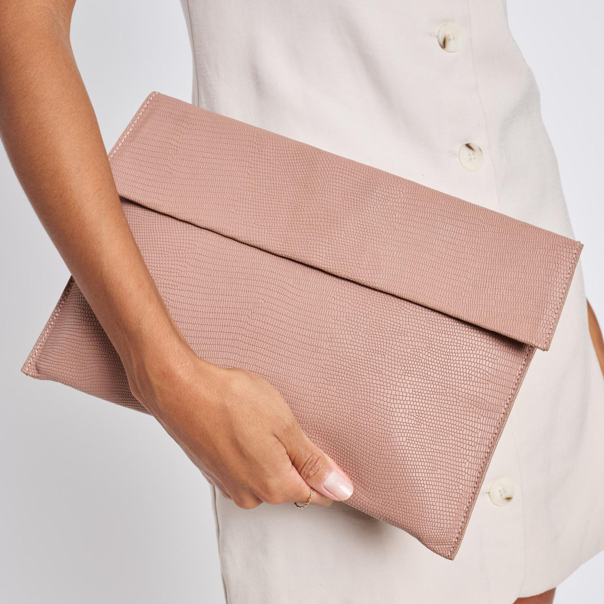 Woman wearing Mauve Moda Luxe Molly Clutch 842017118091 View 1 | Mauve