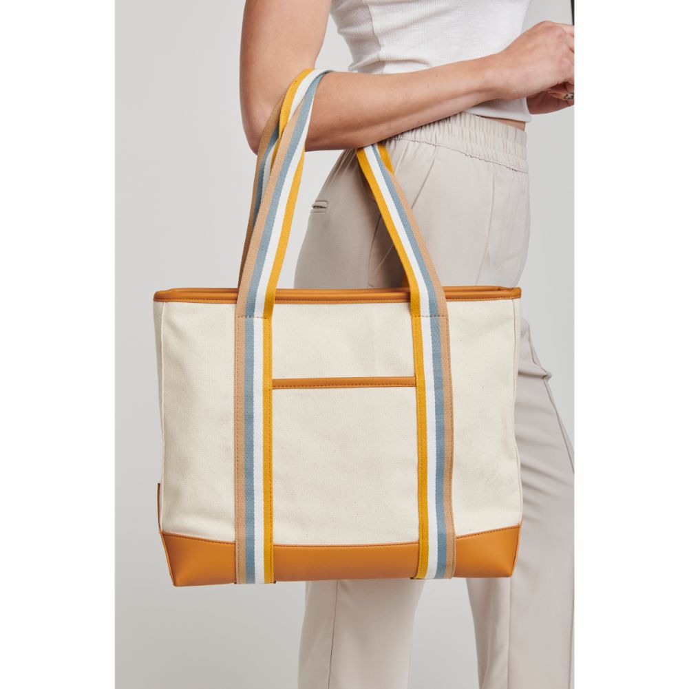 Woman wearing Tan Moda Luxe Candace Tote 842017127666 View 2 | Tan