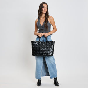 Woman wearing Black Moda Luxe Adeline Tote 842017135807 View 3 | Black