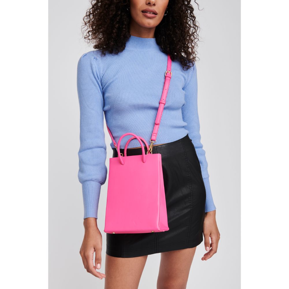 Woman wearing Neon Pink Moda Luxe Perry Top Handle 842017125280 View 1 | Neon Pink