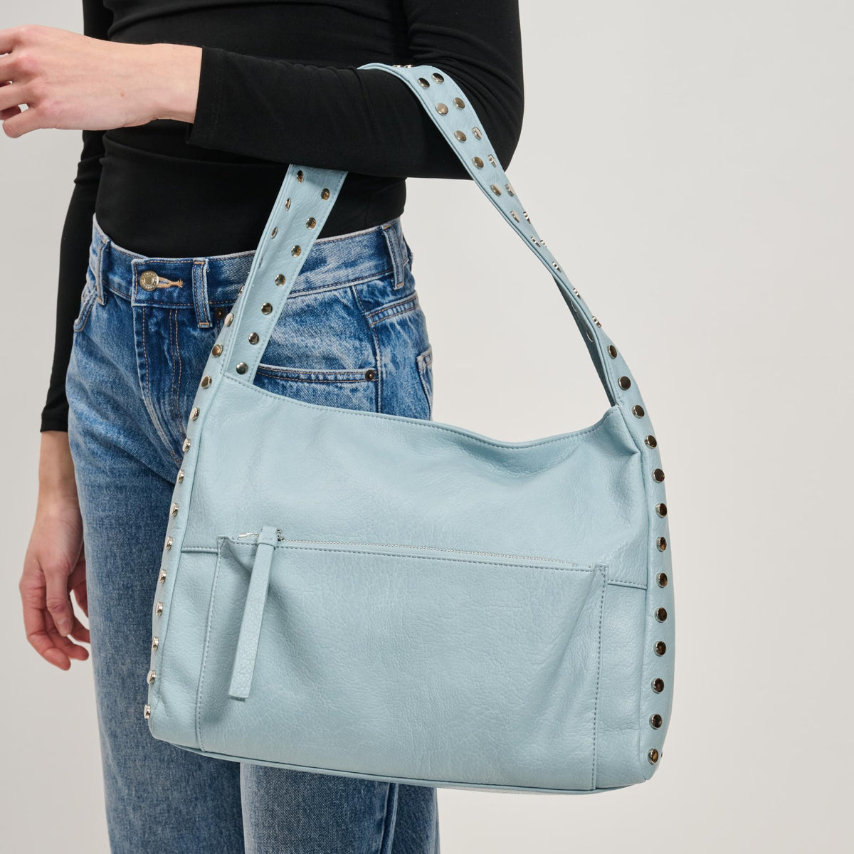 Woman wearing Ice Blue Moda Luxe Misty Hobo 842017137207 View 4 | Ice Blue