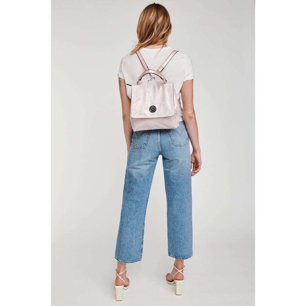 Woman wearing Pink Moda Luxe Antoinette-Striped Backpack 842017112082 View 2 | Pink