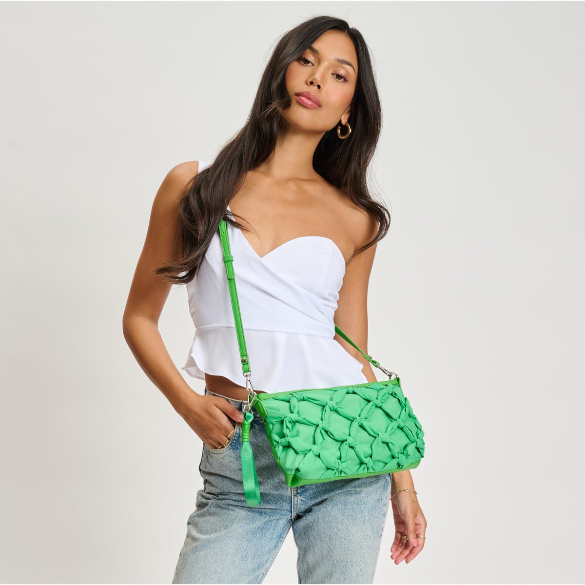 Woman wearing Green Moda Luxe Voguelet Crossbody 842017135081 View 1 | Green