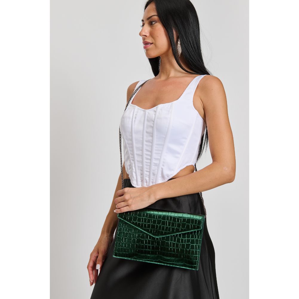 Woman wearing Emerald Moda Luxe Katniss Clutch 842017133759 View 3 | Emerald