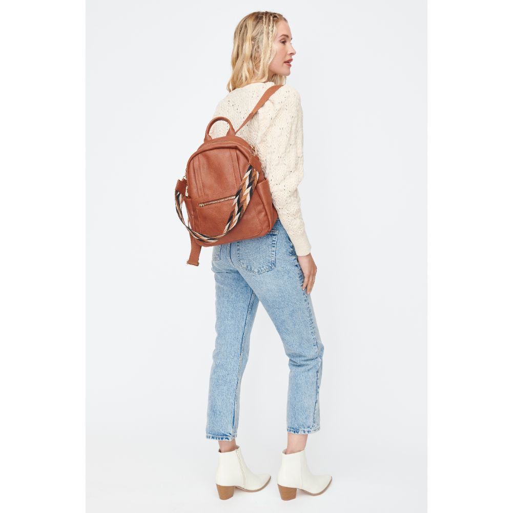 Woman wearing Cognac Moda Luxe Scarlett Backpack 842017130147 View 4 | Cognac