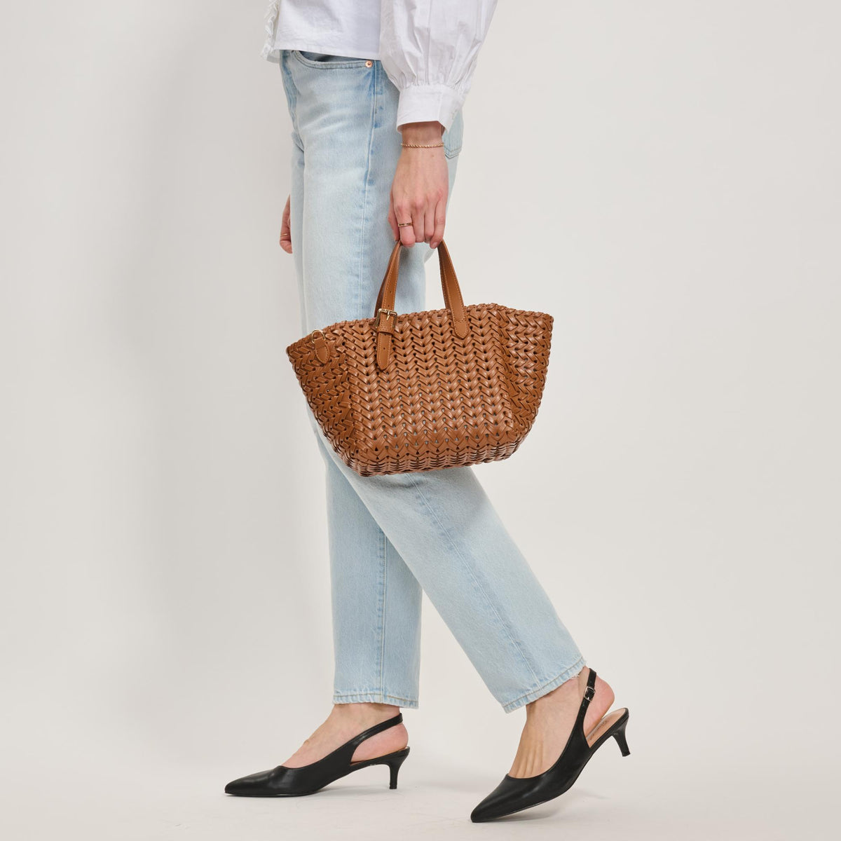 Woman wearing Café Moda Luxe Estelle Tote 842017137764 View 3 | Café