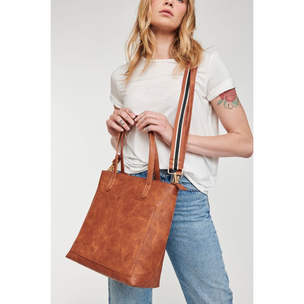 Woman wearing Tan Moda Luxe Sadie Tote 842017126775 View 1 | Tan