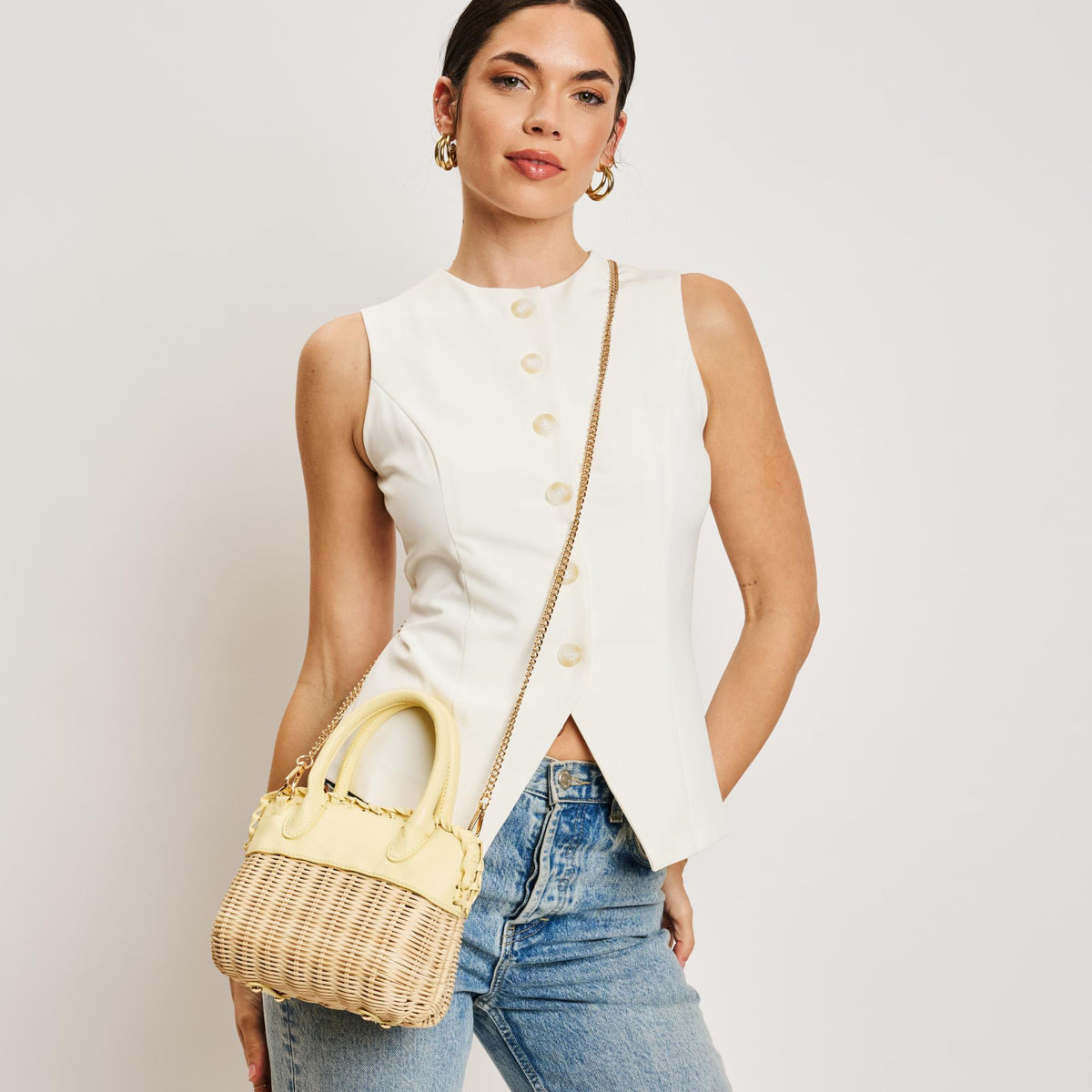 Woman wearing Butter Moda Luxe Maya Crossbody 842017138303 View 1 | Butter