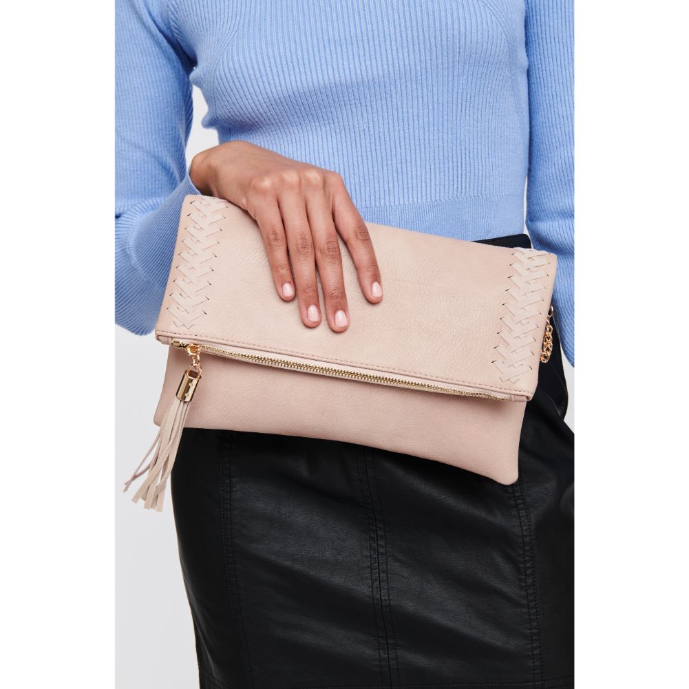 Woman wearing Natural Moda Luxe Palermo Clutch 819248014423 View 3 | Natural