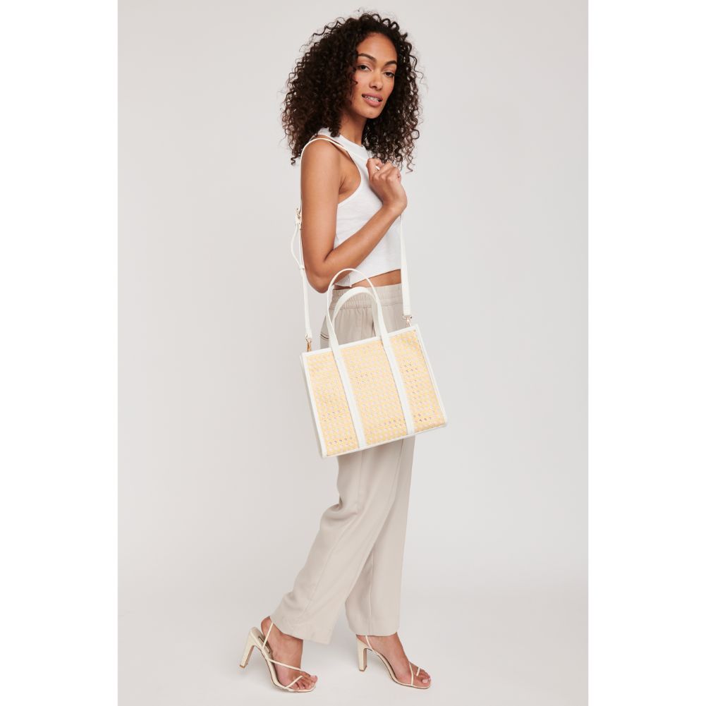 Woman wearing White Moda Luxe Rosie Tote 842017124115 View 4 | White