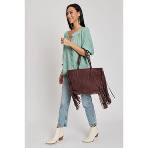 Woman wearing Chocolate Moda Luxe Stevie Tote 842017133186 View 2 | Chocolate