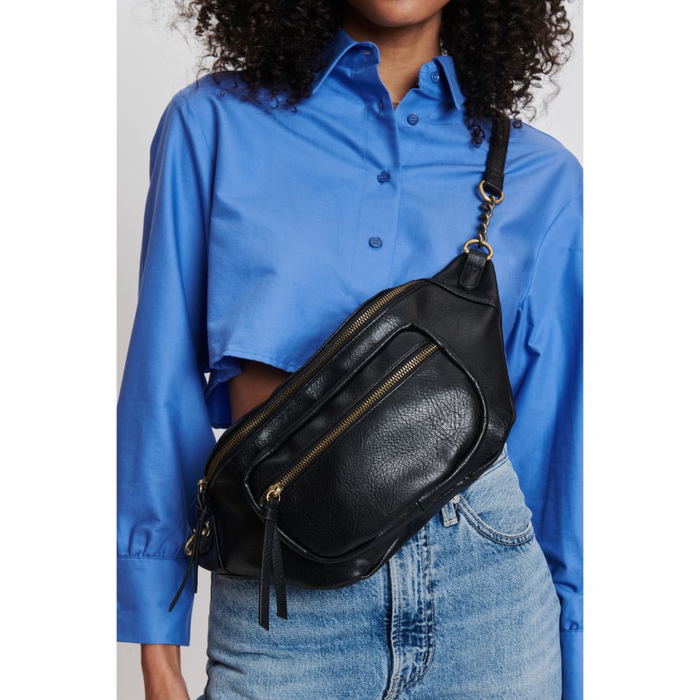 Woman wearing Black Moda Luxe Samira Belt Bag 842017132745 View 4 | Black