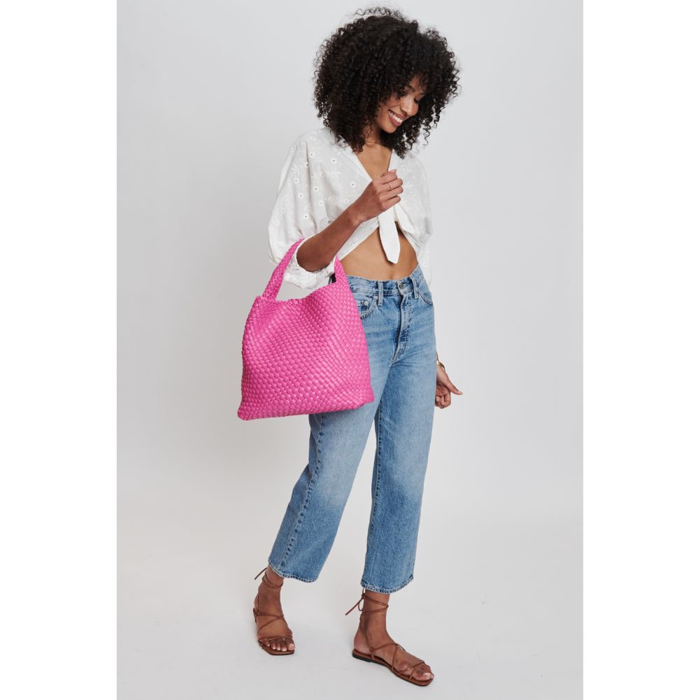 Woman wearing Pink Moda Luxe Ellery Hobo 842017132134 View 3 | Pink