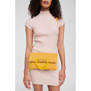 Woman wearing Mustard Moda Luxe Candice Clutch 842017120391 View 1 | Mustard