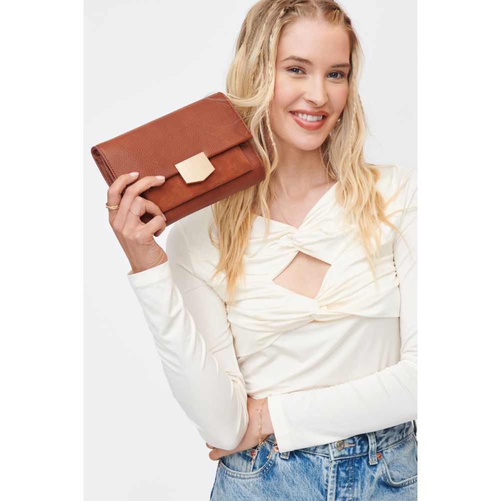 Woman wearing Cognac Moda Luxe Hazel Crossbody 842017130819 View 4 | Cognac