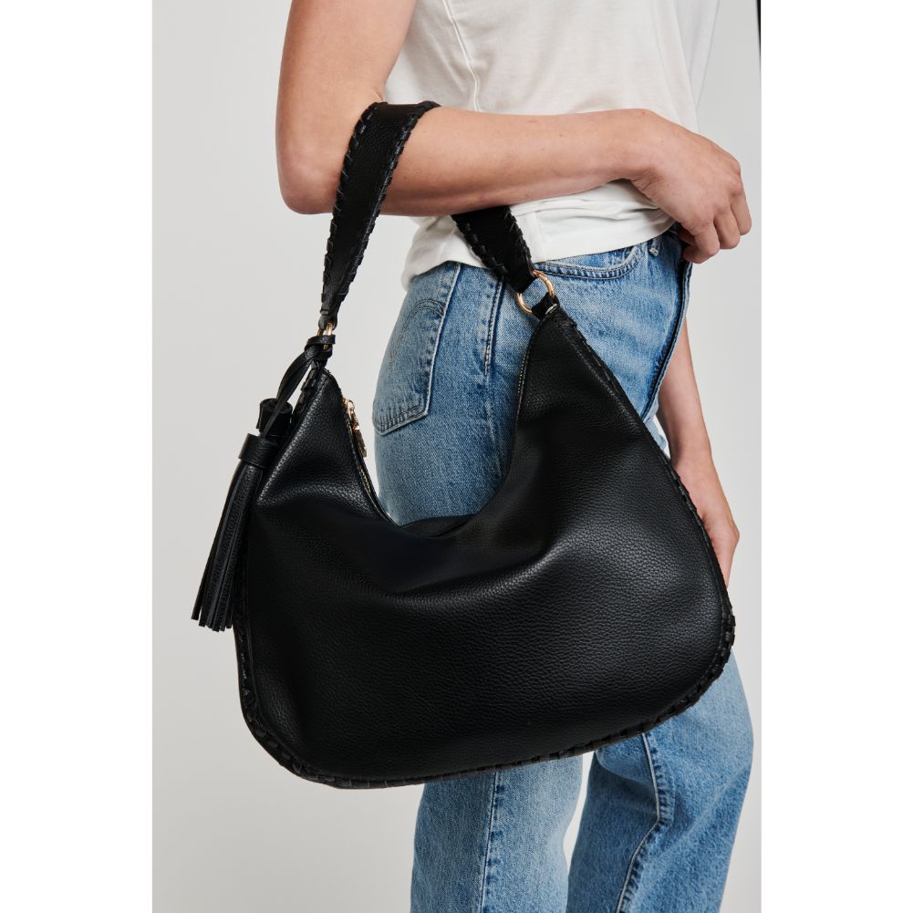 Woman wearing Black Moda Luxe Waverly Hobo 842017124337 View 1 | Black