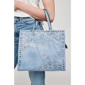 Woman wearing Blue Moda Luxe Valerie Tote 842017113775 View 1 | Blue