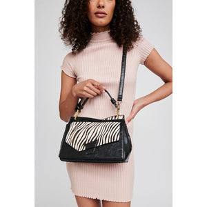 Woman wearing Zebra Moda Luxe Camila Zebra Satchel 842017121602 View 2 | Zebra