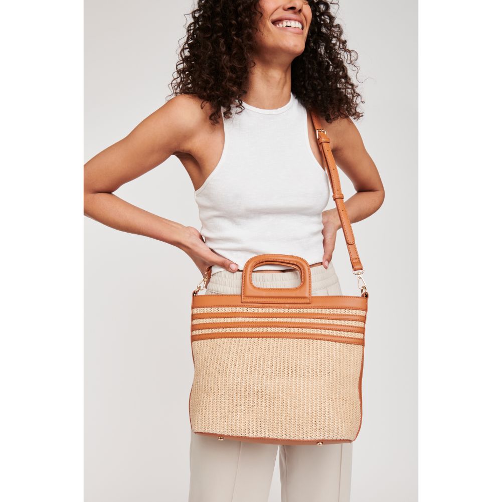 Woman wearing Tan Moda Luxe Leon Tote 842017125709 View 1 | Tan