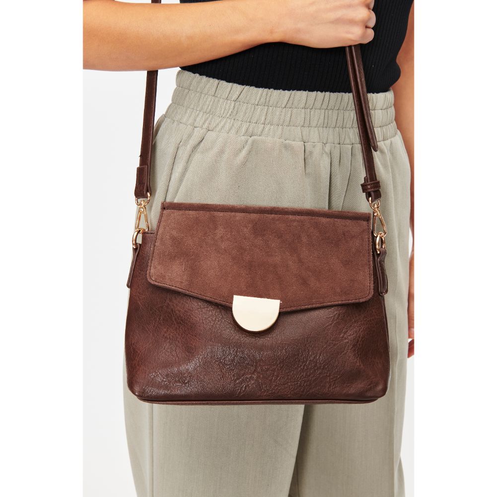 Woman wearing Espresso Moda Luxe Abby Crossbody 842017128618 View 1 | Espresso