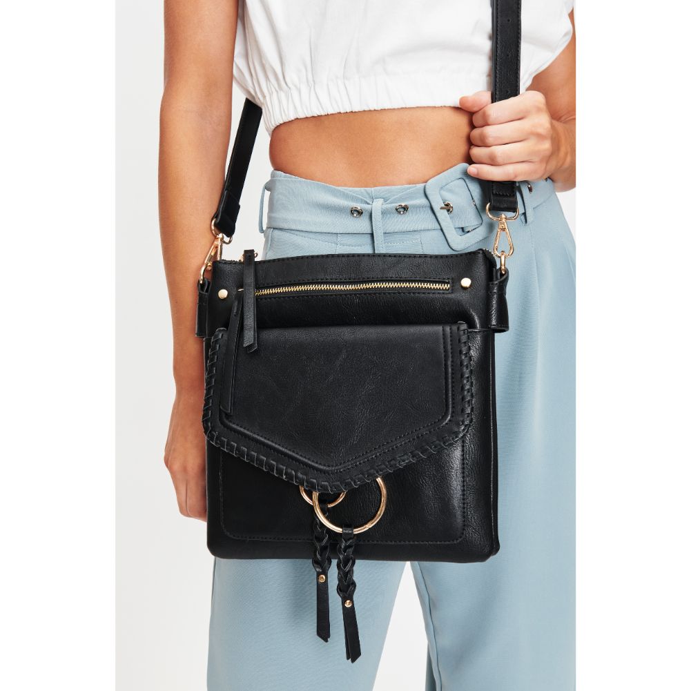 Woman wearing Black Moda Luxe Leslie Messenger 842017128175 View 2 | Black