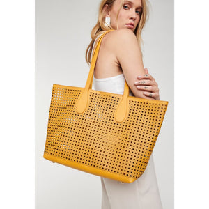 Woman wearing Mustard Moda Luxe Brazil Tote 842017124245 View 2 | Mustard