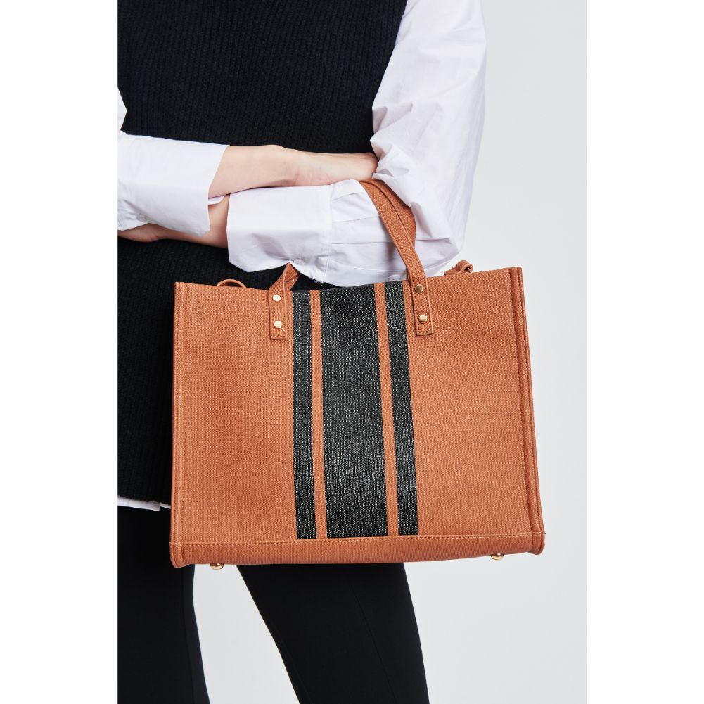 Woman wearing Tan Moda Luxe Zaria Tote 842017131571 View 1 | Tan