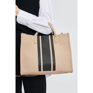 Woman wearing Natural Moda Luxe Zaria Tote 842017131557 View 4 | Natural