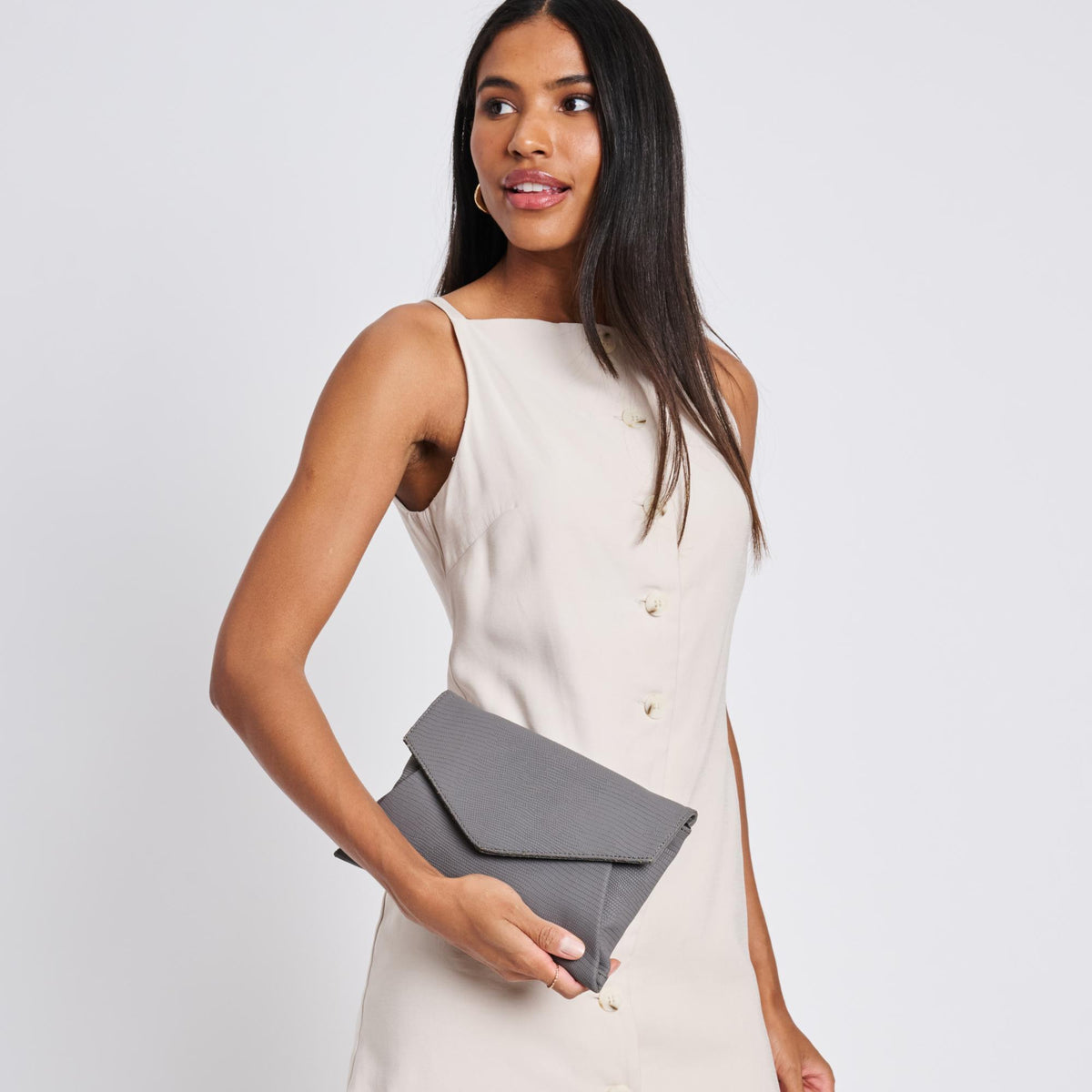 Woman wearing Grey Moda Luxe Cara Clutch 842017118190 View 2 | Grey