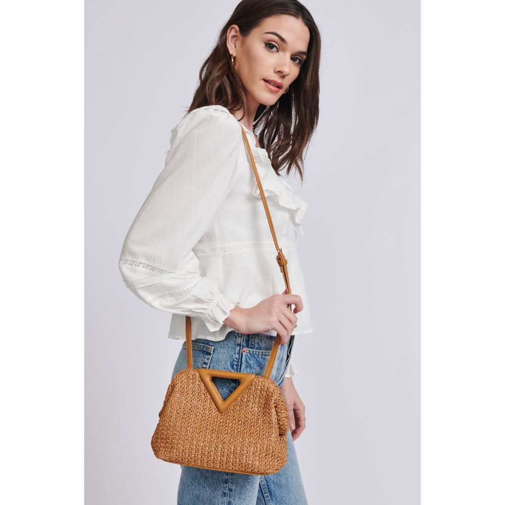 Woman wearing Tan Moda Luxe Kaylin Crossbody 842017129301 View 1 | Tan