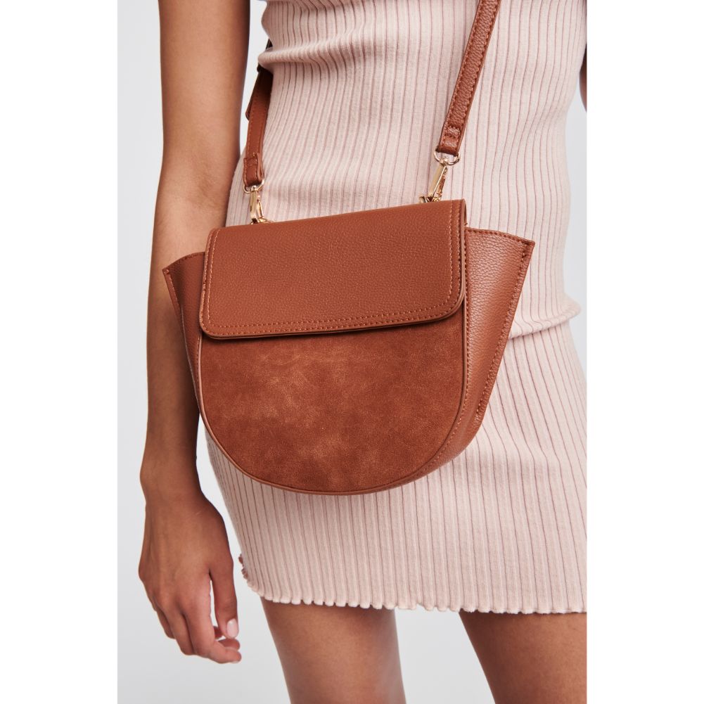 Woman wearing Tan Moda Luxe Juniper Messenger 842017123477 View 2 | Tan