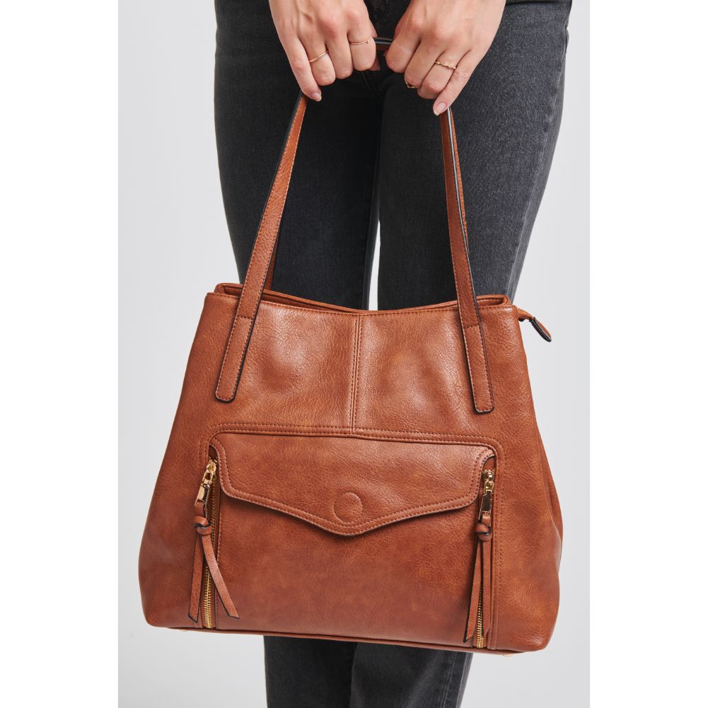 Woman wearing Tan Moda Luxe Elmora Tote 842017130956 View 4 | Tan