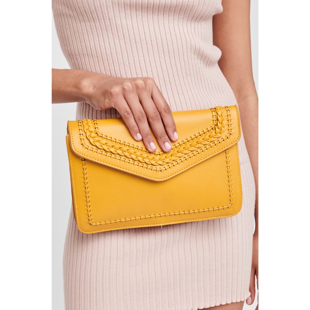 Woman wearing Mustard Moda Luxe Desire Crossbody 842017121480 View 2 | Mustard