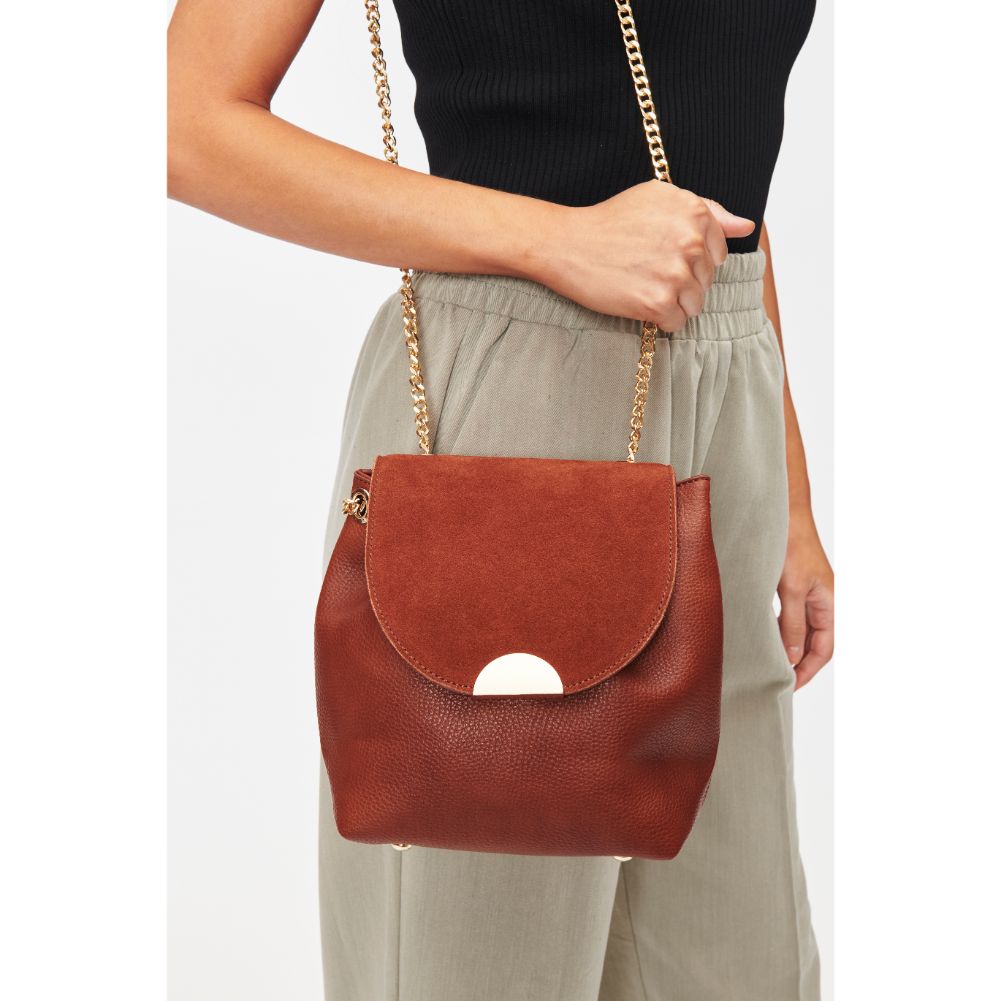 Woman wearing Cognac Moda Luxe Breanna Crossbody 842017128588 View 2 | Cognac