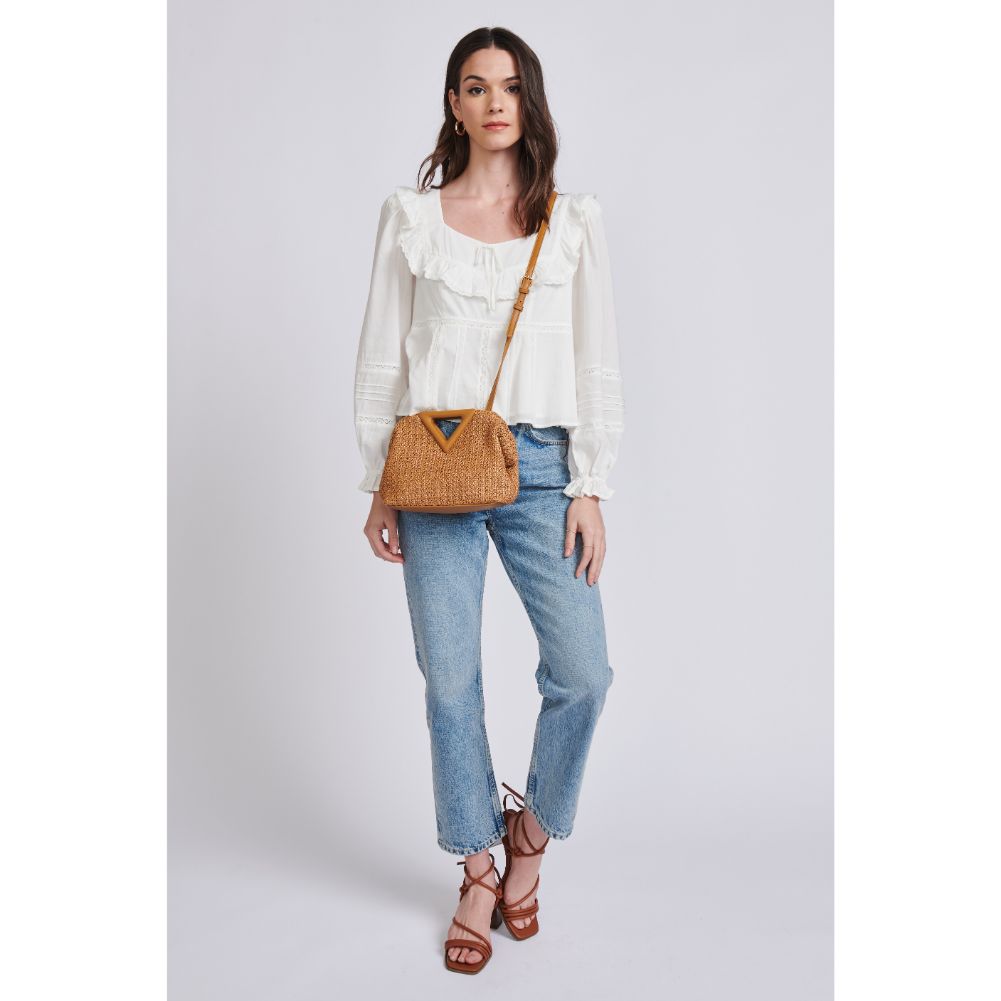 Woman wearing Tan Moda Luxe Kaylin Crossbody 842017129301 View 4 | Tan