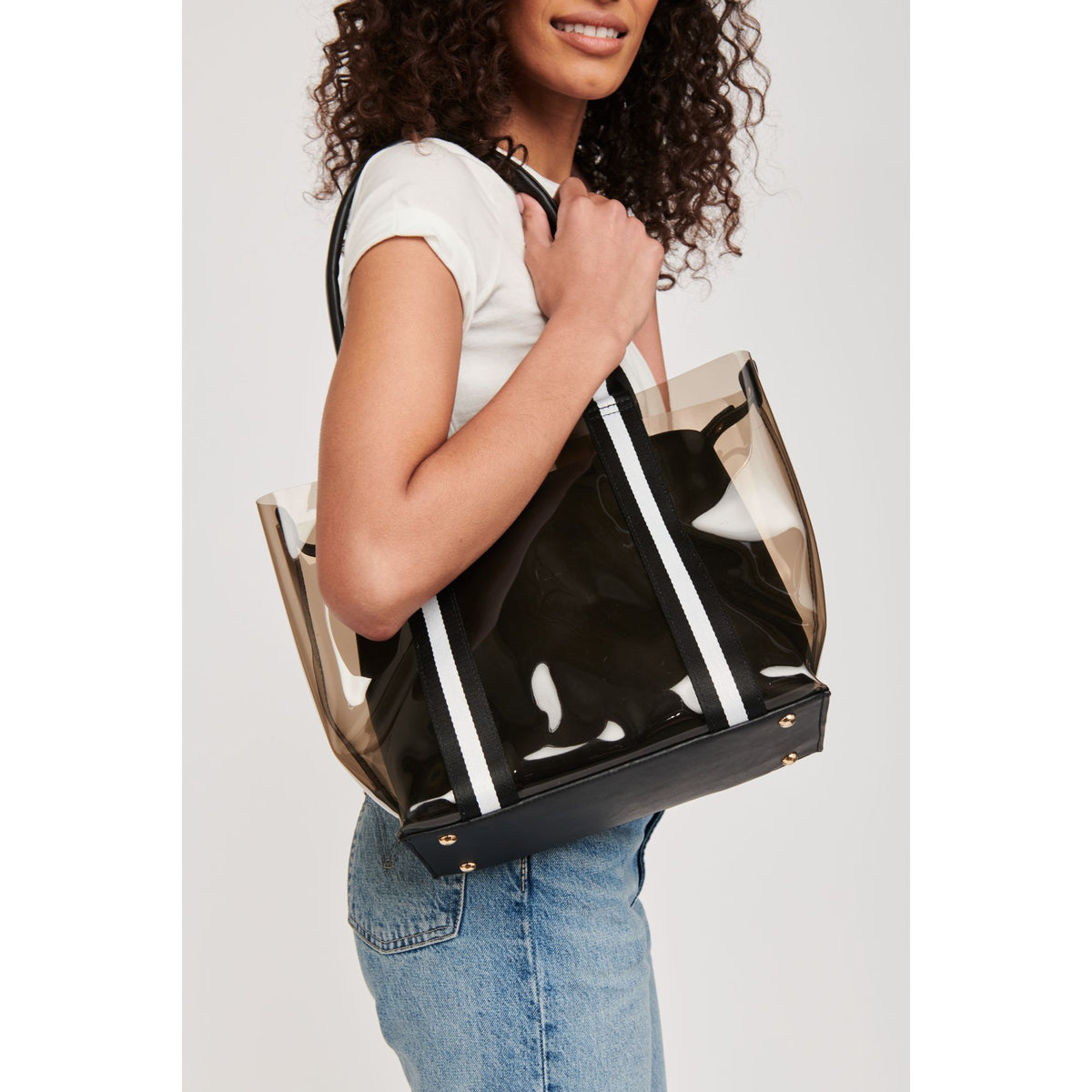 Woman wearing Black White Moda Luxe Jacelyne Tote 842017124924 View 2 | Black White