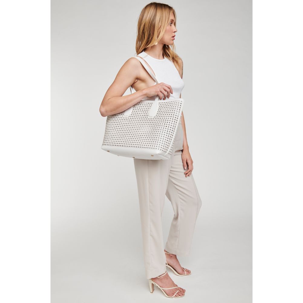 Woman wearing White Moda Luxe Brazil Tote 842017124214 View 4 | White