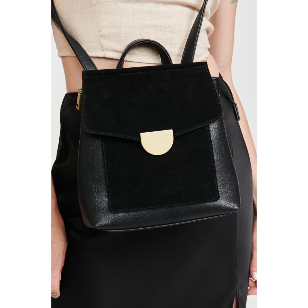 Woman wearing Black Moda Luxe Claudette Backpack 842017127420 View 4 | Black